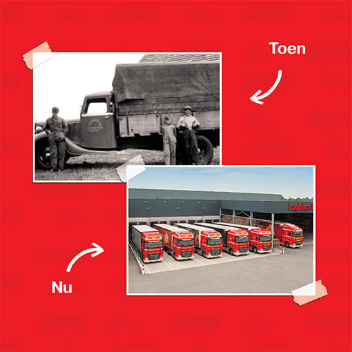 Comparison image of VDT's vehicle fleet 85 years ago vs. 2022